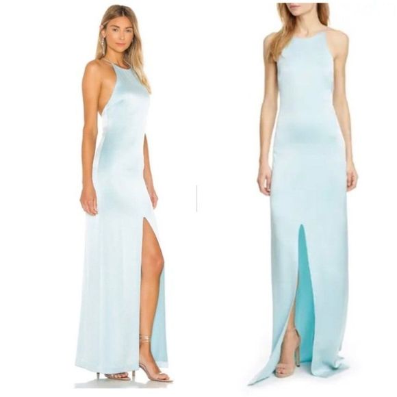 NWT Alice + Olivia Ettley Halter Satin Maxi Dress Gown in Light Blue - Size 8 - Picture 3 of 10